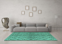Machine Washable Abstract Turquoise Modern Area Rugs in a Living Room,, wshabs4757turq