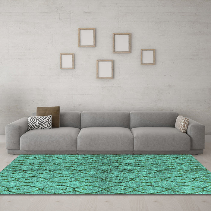 Machine Washable Abstract Turquoise Modern Area Rugs in a Living Room,, wshabs4757turq