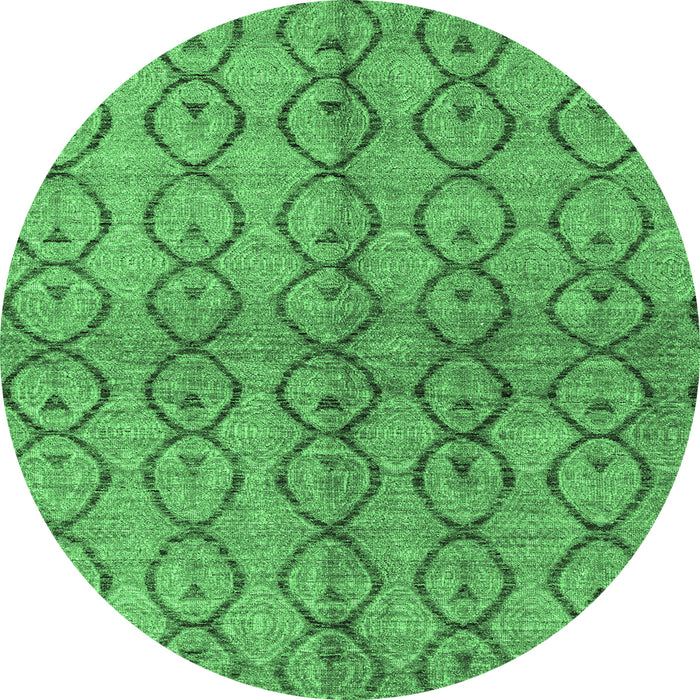 Round Machine Washable Abstract Emerald Green Modern Area Rugs, wshabs4757emgrn