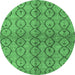 Round Machine Washable Abstract Emerald Green Modern Area Rugs, wshabs4757emgrn