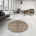 Round Machine Washable Abstract Light French Beige Brown Rug in a Office, wshabs4757