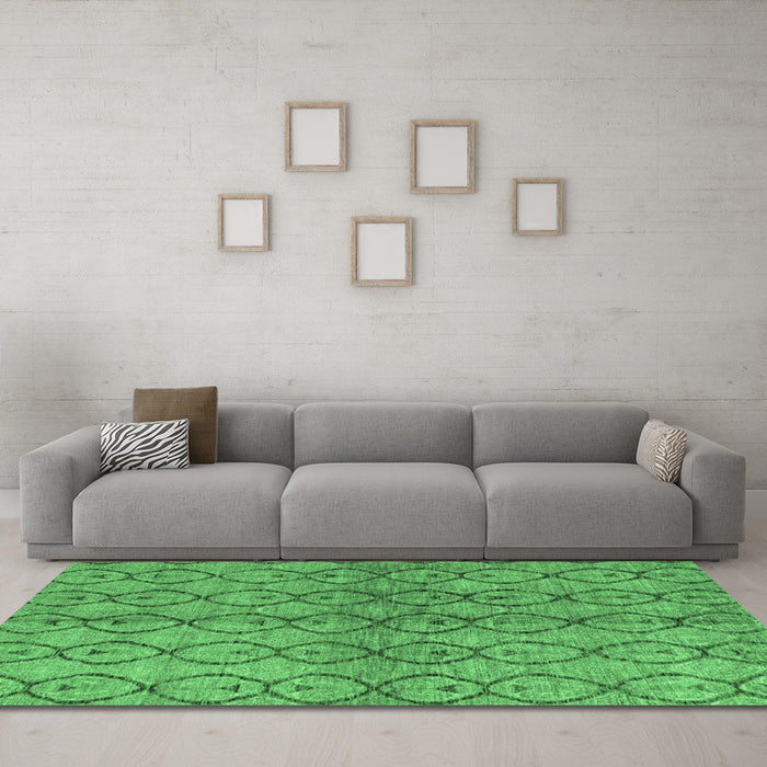 Machine Washable Abstract Emerald Green Modern Area Rugs in a Living Room,, wshabs4757emgrn