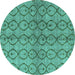 Round Machine Washable Abstract Turquoise Modern Area Rugs, wshabs4757turq