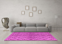Machine Washable Abstract Pink Modern Rug in a Living Room, wshabs4757pnk