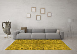 Machine Washable Abstract Yellow Modern Rug in a Living Room, wshabs4757yw