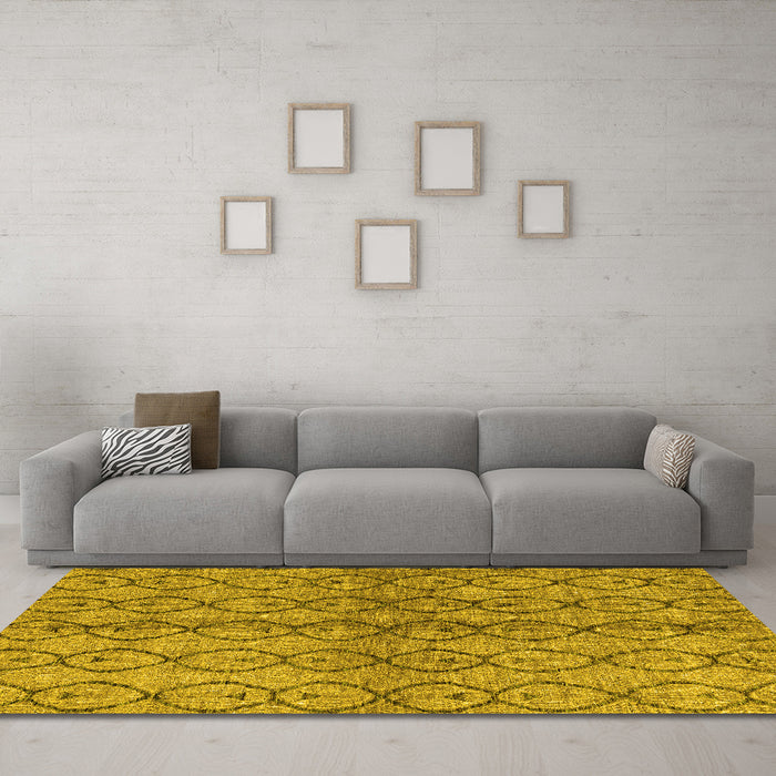 Machine Washable Abstract Yellow Modern Rug in a Living Room, wshabs4757yw