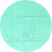 Round Machine Washable Abstract Turquoise Modern Area Rugs, wshabs4758turq