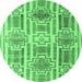 Round Abstract Emerald Green Modern Rug, abs4759emgrn