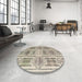 Round Machine Washable Abstract Khaki Green Rug in a Office, wshabs4759