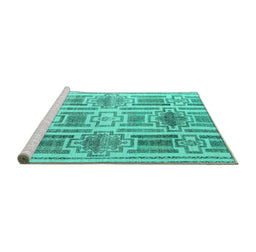 Sideview of Machine Washable Abstract Turquoise Modern Area Rugs, wshabs4759turq