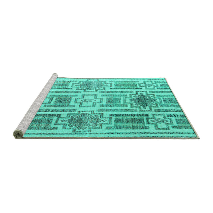 Sideview of Machine Washable Abstract Turquoise Modern Area Rugs, wshabs4759turq