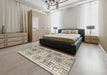 Abstract Khaki Green Modern Rug in a Bedroom, abs4759