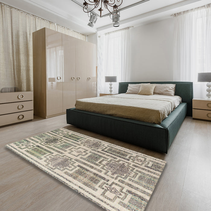 Machine Washable Abstract Khaki Green Rug in a Bedroom, wshabs4759
