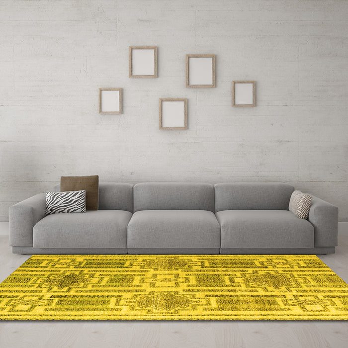 Machine Washable Abstract Yellow Modern Rug in a Living Room, wshabs4759yw