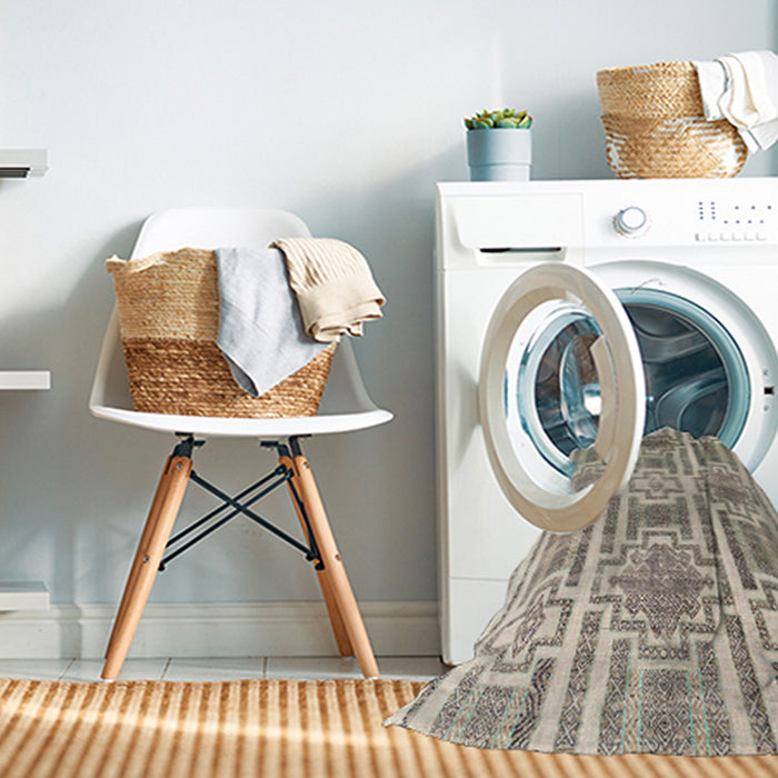 Machine Washable Abstract Khaki Green Rug in a Washing Machine, wshabs4759