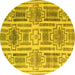 Round Abstract Yellow Modern Rug, abs4759yw