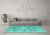 Machine Washable Abstract Turquoise Modern Rug, wshabs4759turq