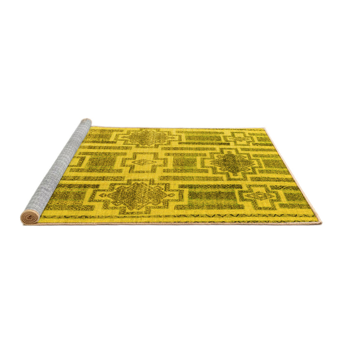 Sideview of Machine Washable Abstract Yellow Modern Rug, wshabs4759yw