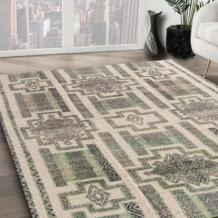 Abstract Khaki Green Modern Rug in Family Room, abs4759