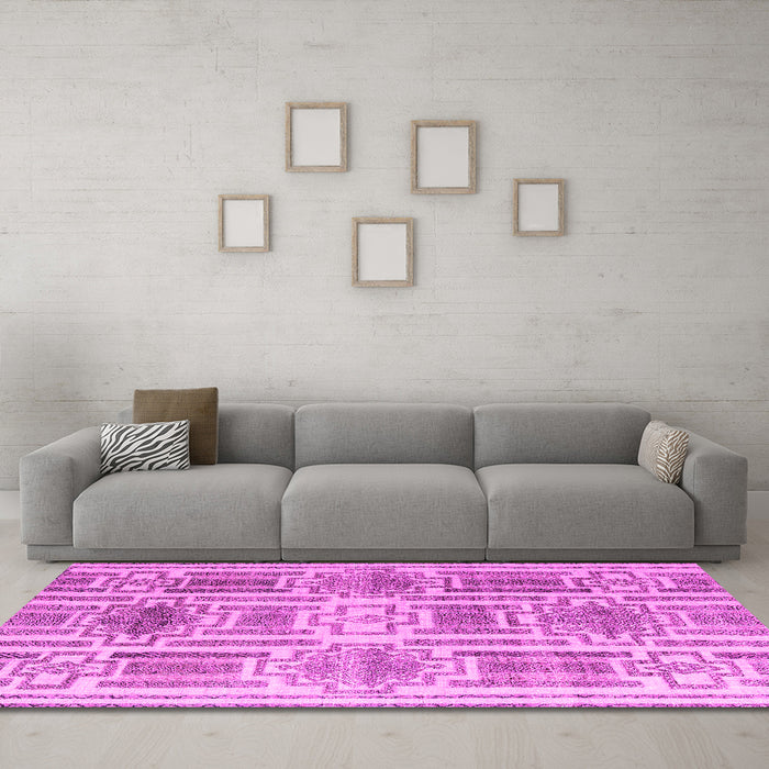 Machine Washable Abstract Pink Modern Rug in a Living Room, wshabs4759pnk