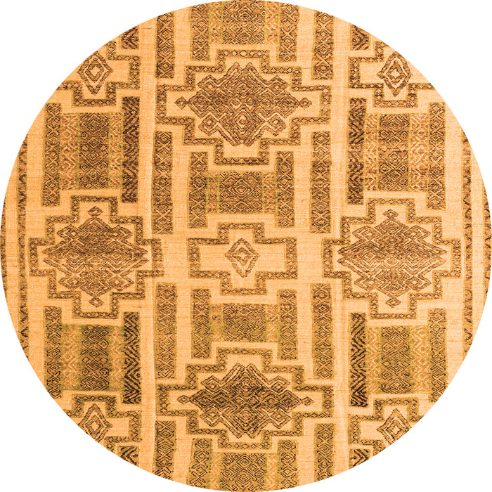 Round Machine Washable Abstract Orange Modern Area Rugs, wshabs4759org