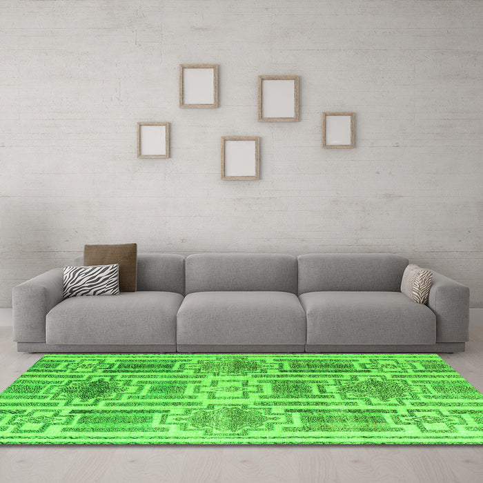 Machine Washable Abstract Green Modern Area Rugs in a Living Room,, wshabs4759grn