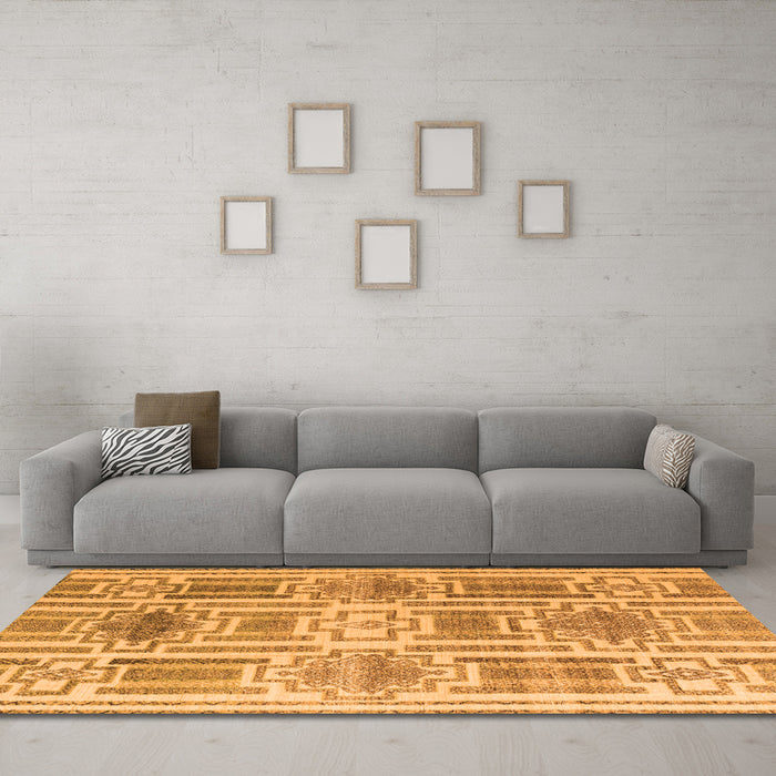 Machine Washable Abstract Orange Modern Area Rugs in a Living Room, wshabs4759org