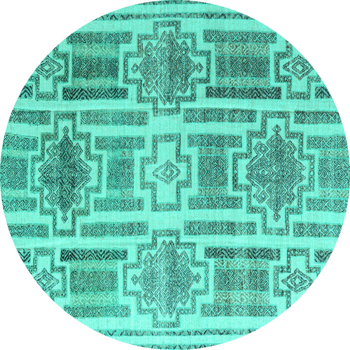 Round Abstract Turquoise Modern Rug, abs4759turq