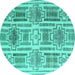 Round Abstract Turquoise Modern Rug, abs4759turq