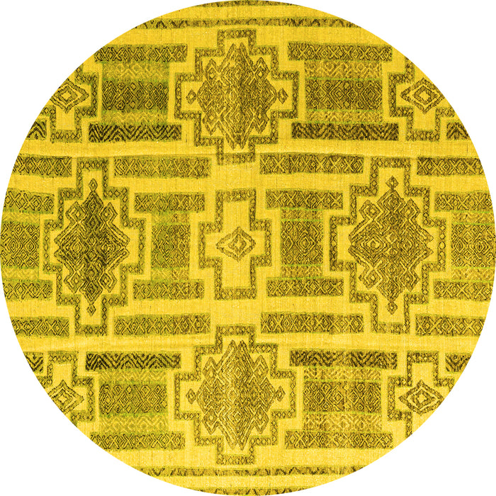 Round Machine Washable Abstract Yellow Modern Rug, wshabs4759yw