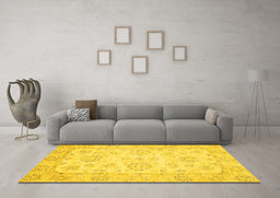 Machine Washable Oriental Yellow Traditional Rug in a Living Room, wshabs475yw