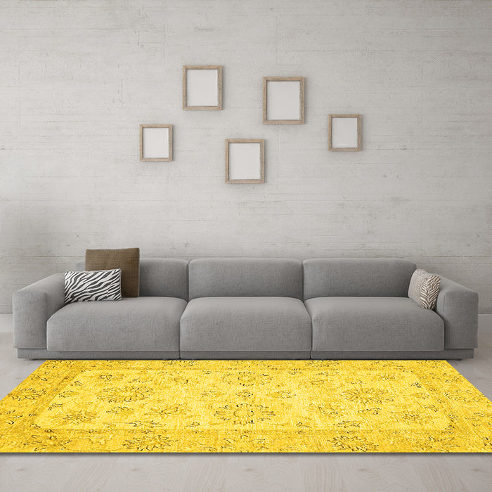 Machine Washable Oriental Yellow Traditional Rug in a Living Room, wshabs475yw