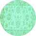 Round Oriental Turquoise Traditional Rug, abs475turq