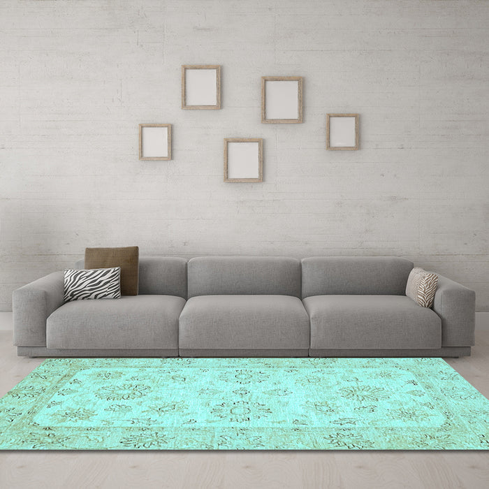 Machine Washable Oriental Light Blue Traditional Rug in a Living Room, wshabs475lblu