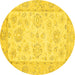 Round Machine Washable Oriental Yellow Traditional Rug, wshabs475yw