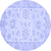 Round Machine Washable Oriental Blue Traditional Rug, wshabs475blu