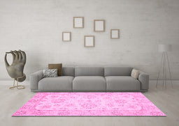 Machine Washable Oriental Pink Traditional Rug in a Living Room, wshabs475pnk