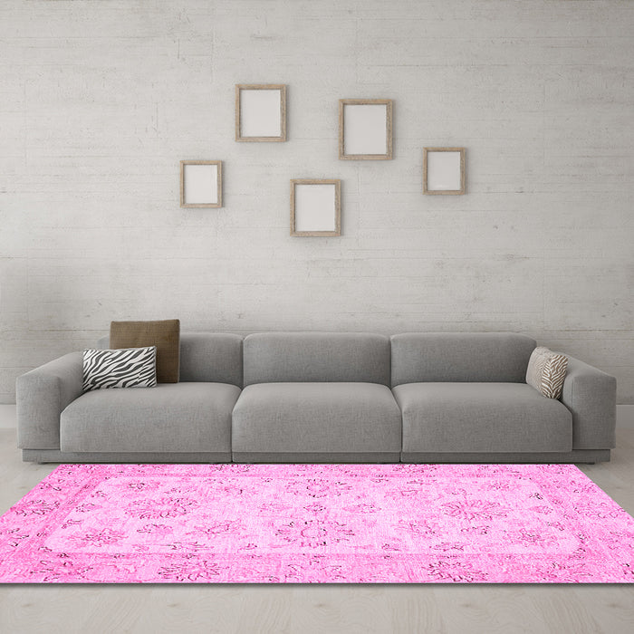Machine Washable Oriental Pink Traditional Rug in a Living Room, wshabs475pnk