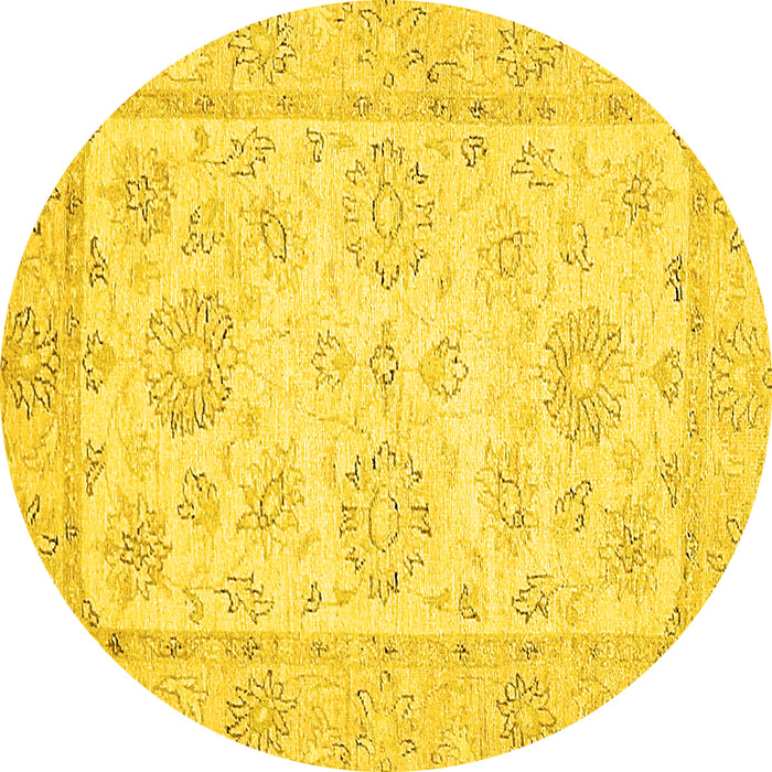 Round Oriental Yellow Traditional Rug, abs475yw