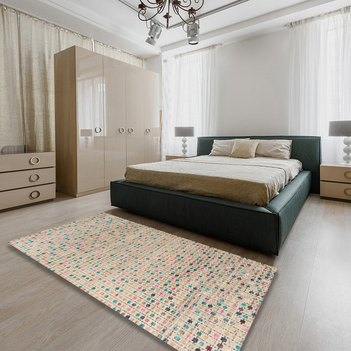 Machine Washable Abstract Camel Brown Rug in a Bedroom, wshabs4760