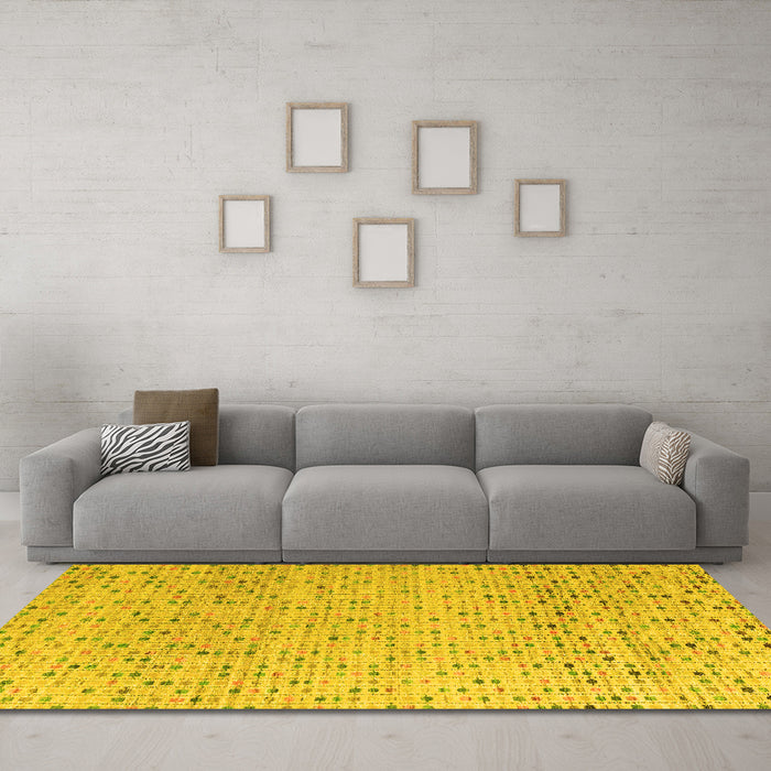Machine Washable Abstract Yellow Modern Rug in a Living Room, wshabs4760yw