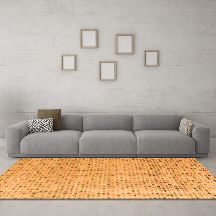 Machine Washable Abstract Orange Modern Area Rugs in a Living Room, wshabs4760org