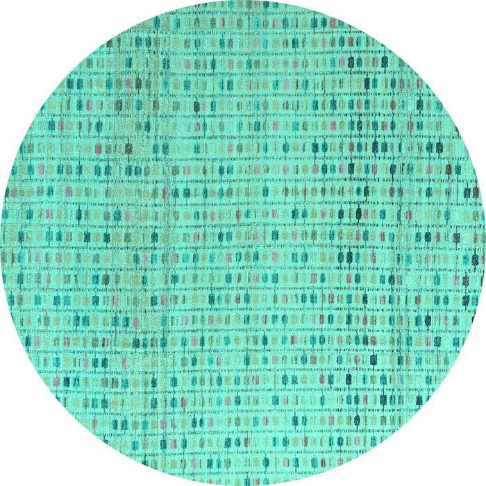 Round Machine Washable Abstract Turquoise Modern Area Rugs, wshabs4760turq