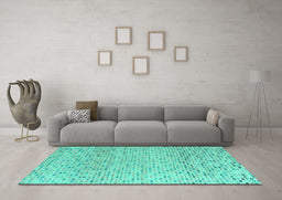 Machine Washable Abstract Turquoise Modern Area Rugs in a Living Room,, wshabs4760turq