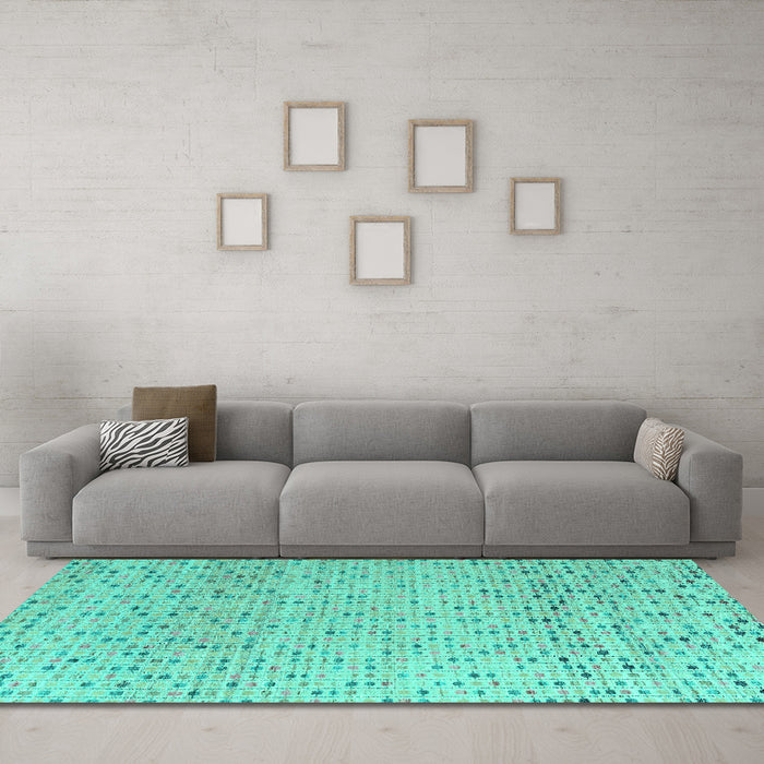 Machine Washable Abstract Turquoise Modern Area Rugs in a Living Room,, wshabs4760turq