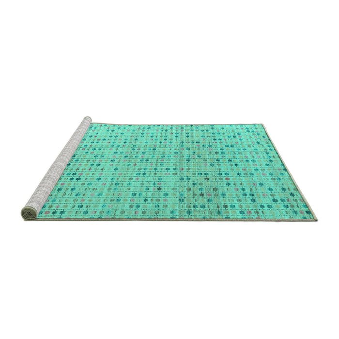 Sideview of Machine Washable Abstract Turquoise Modern Area Rugs, wshabs4760turq