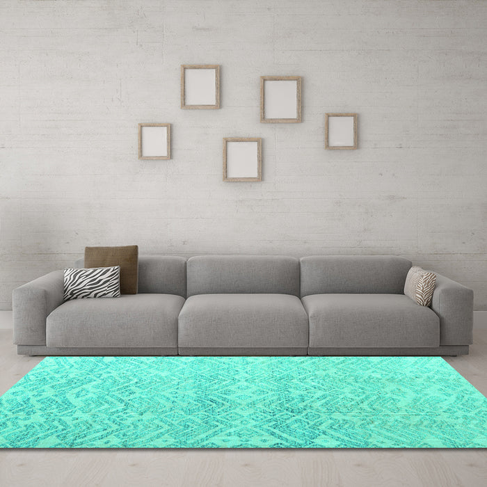 Machine Washable Abstract Turquoise Modern Area Rugs in a Living Room,, wshabs4761turq