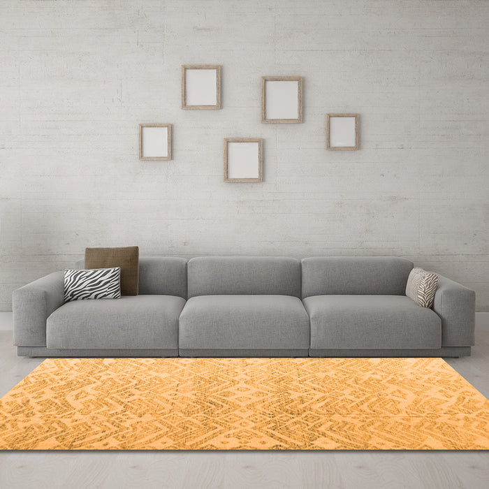 Machine Washable Abstract Orange Modern Area Rugs in a Living Room, wshabs4761org