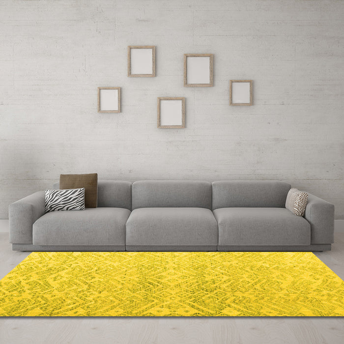 Machine Washable Abstract Yellow Modern Rug in a Living Room, wshabs4761yw