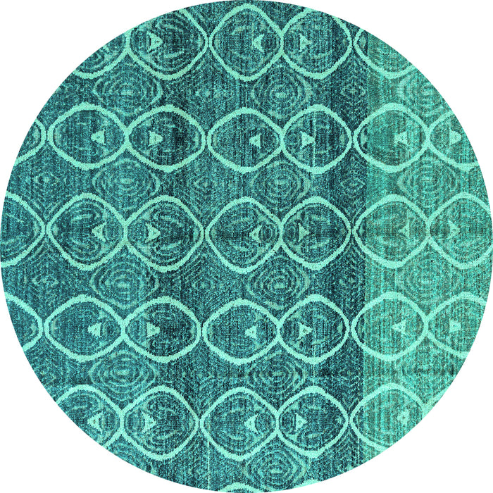 Round Machine Washable Abstract Turquoise Modern Area Rugs, wshabs4762turq